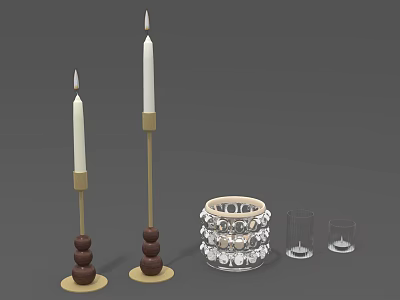 Modern Candle Lamps With Gold Stand Brown Base And Crystal Decorative Holder 3d model