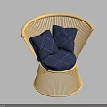 Modern Rattan Leisure Chair With Navy Blue Quilted Cushions And Natural Frame