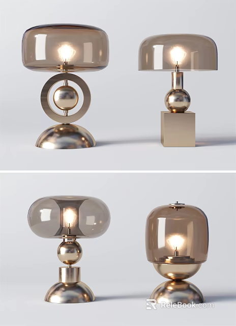 Modern Table Lamps With Metal Spherical Elements And Illuminated Glass Shades 3d model 