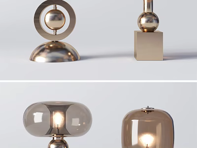 Modern Table Lamps With Metal Spherical Elements And Illuminated Glass Shades 3d model