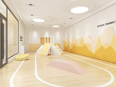 Kids Indoor Physical Training Room With Climbing Wall Track And Fitness Equipment 3d model