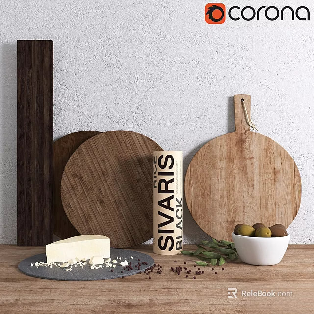 Rustic Wooden Wall Decor With Round Plates And Natural Texture Elements 3d model 