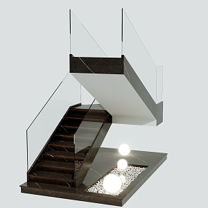 Modern Stairs Glass Handrail Stairs 3d model