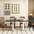 Black Modern Dining Table Set With Four Chairs Decorative Artworks Floor Lamp And Green Plant