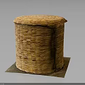 Brown Round Woven Storage Basket With Lid And Woven Texture On Mat