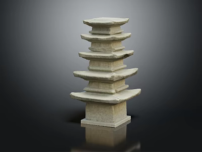 Traditional Multi Tiered Stone Pillar With Stacked Layers And Textured Surface 3d model