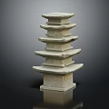 Traditional Multi Tiered Stone Pillar With Stacked Layers And Textured Surface