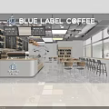Modern Cafe Interior Design With Open Layout Tables Chairs Bar Counter And Seating 3d model