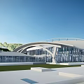 Modern Commercial Complex With Spacious Roof Green Landscaping And Water Features