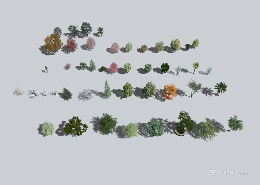 Different Types Of Trees With Various Sizes And Colorful Foliage In Collection 3d model 