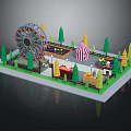 Miniature Amusement Park Architecture Featuring Ferris Wheel Colorful Tent And Green Yellow Trees