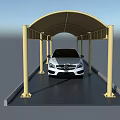 Covered Carport Structure With Canopy Roof And White Car Parking Area