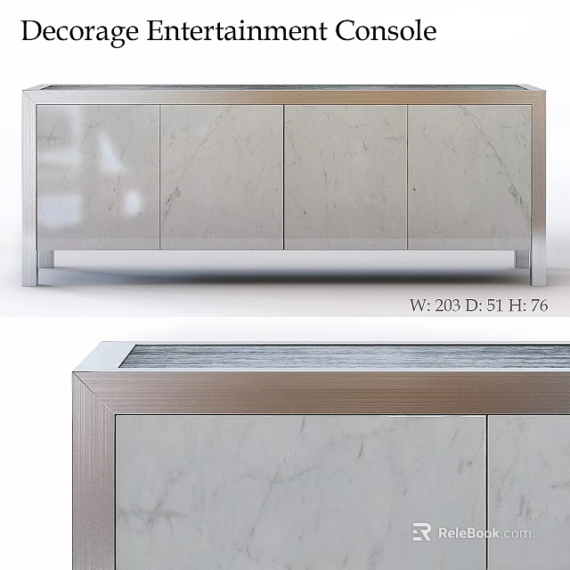 Modern Sideboard With Marble Texture And Sleek Metal Frame For Spacious Storage 3d model 