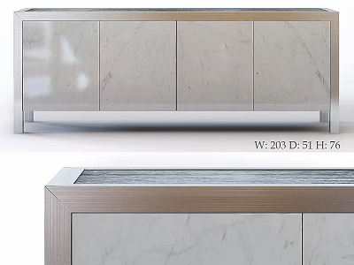 Modern Sideboard With Marble Texture And Sleek Metal Frame For Spacious Storage 3d model