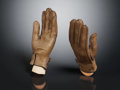 Brown Genuine Leather Gloves with Classic Design for Winter Fashion Accessory 3d model