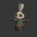 Adorable Rabbit Stuffed Toy Featuring White Ears Green Outfit Red Sash And Arms Outstretched