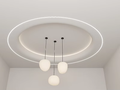 Modern Ceiling Design With Circular Ring Light And Pendant Lamps 3d model