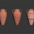 Sculpture Carving Three Red Two Handled Ceramic Vases Featuring Intricate Carved Patterns 3d model