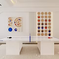 Ping Pong Table As Sports Equipment In Modern White Room With Colorful Wall Storage