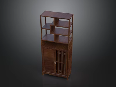 Wooden Bookcase With Multiple Shelves And Lattice Door Cabinet In Classic Style 3d model