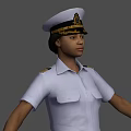 Woman Wearing White Short Sleeved Uniform With Epaulets White Hat Black Pants and Shoes