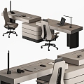 Solid wood desk bench combination 3d model