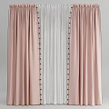 Elegant Pink Polka Dot Window Curtains With White Sheer And Red Pom Pom Trim Design
