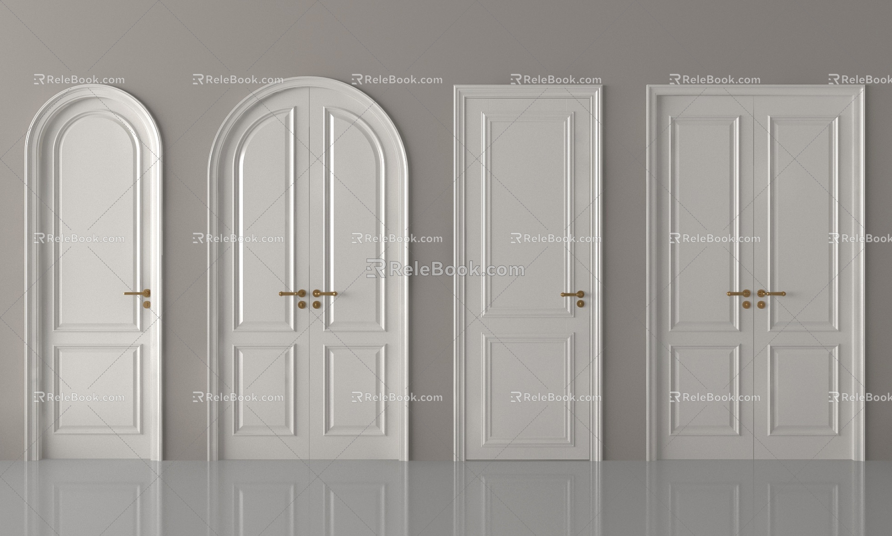 French Cream Double Door Single Door Bedroom Door 3d model