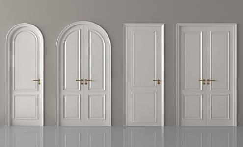 French Cream Double Door Single Door Bedroom Door 3d model