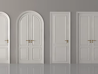 French Cream Double Door Single Door Bedroom Door 3d model