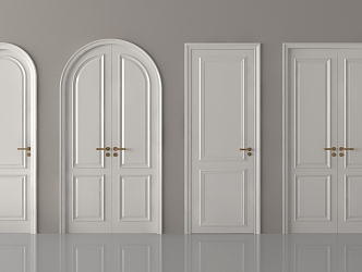 French Cream Double Door Single Door Bedroom Door 3d model