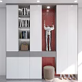 Modern Shoe Cabinet With White Gray Doors Red Accent Panel And Storage Shelves