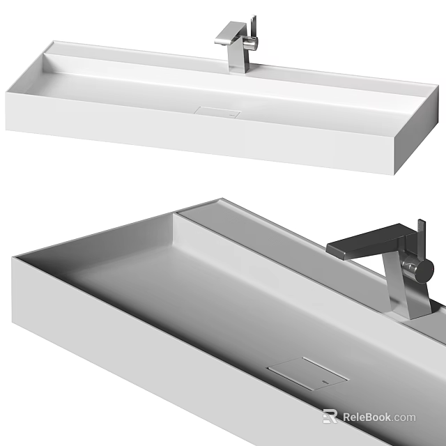 Modern White Washbasin with Sleek Design and Polished Chrome Faucet for Bathroom 3d model 