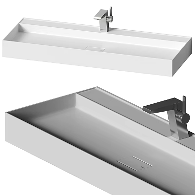 Modern White Washbasin with Sleek Design and Polished Chrome Faucet for Bathroom 3d model