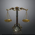 Ornate Brass Balance Scale Sculpture With Intricate Carved Design And Golden Plates
