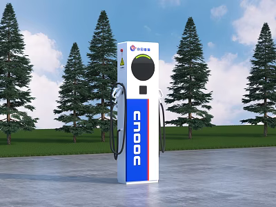 CNOOC Fuel Dispenser Standing On Concrete Ground With Green Trees And Blue Sky 3d model