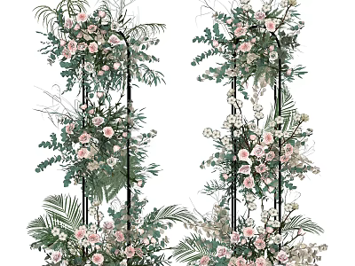 Elegant Floral Arch Decor With Pink Blooms Green Foliage And Vines For Events 3d model