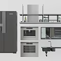 Complete Kitchen Appliances Collection With Refrigerator Microwave Oven Sink And Range Hood
