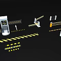 Public Facilities Entrance Control Barrier Gate Systems With Security Booths Railing Barriers And Warning Stripes 3d model