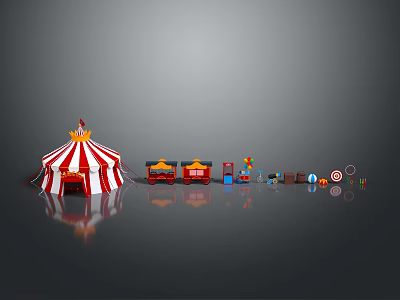 Kids Bed With Red White Striped Tent And Toy Train Balloon Target 3d model