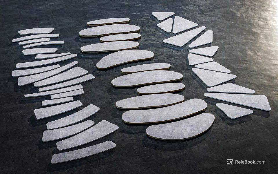 White Stone Stepping Stones Arranged on Black Ground for Garden Pathway Design 3d model 