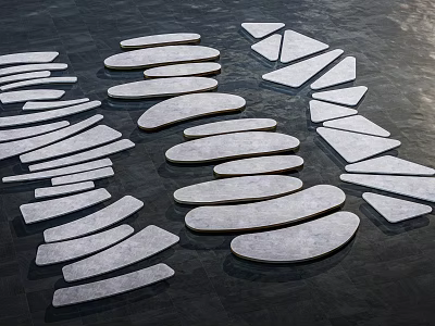 White Stone Stepping Stones Arranged on Black Ground for Garden Pathway Design 3d model