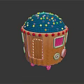 Playful Cupcake Shaped Vehicle With Orange Body Blue Frosting Colorful Sprinkles Red Dots Striped Wheels