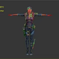 Female Combat Character In Blue Black Suit With Arms Outstretched