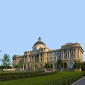 Classical Style Grand Building With Dome Columns Green Lawn Trees And Road