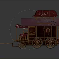 Vintage Wooden Carriage With Purple Canopy Seats Four Wheels Windows And Hitch