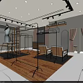 Modern Clothing Store Interior With Clothing Racks Seats And Wooden Floor
