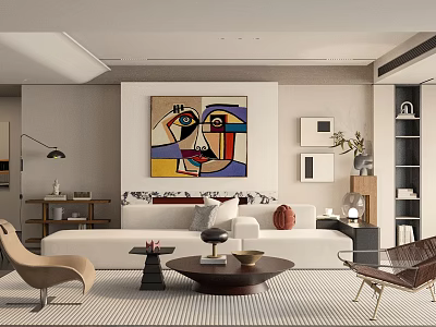 Elegant Modern Dining and Living Room Interior With Sofa Coffee Table And Abstract Painting 3d model