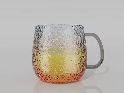 Colorful Gradient Glass Cup With Bubble Texture Holding Yellow Liquid On Light Background 3d model
