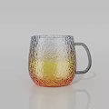 Colorful Gradient Glass Cup With Bubble Texture Holding Yellow Liquid On Light Background